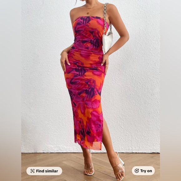 SHEIN Dresses & Skirts - 💜 SHEIN Spring Mesh Floral Strapless Dress